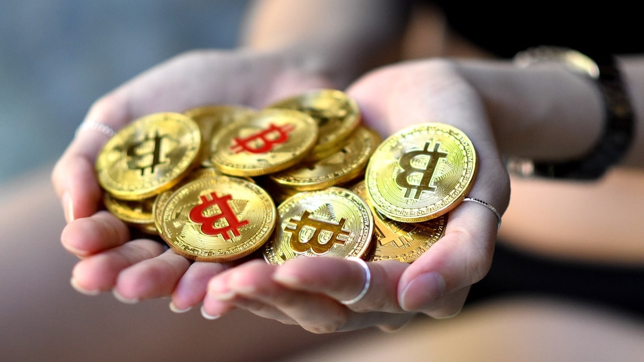 hand holding bitcoins