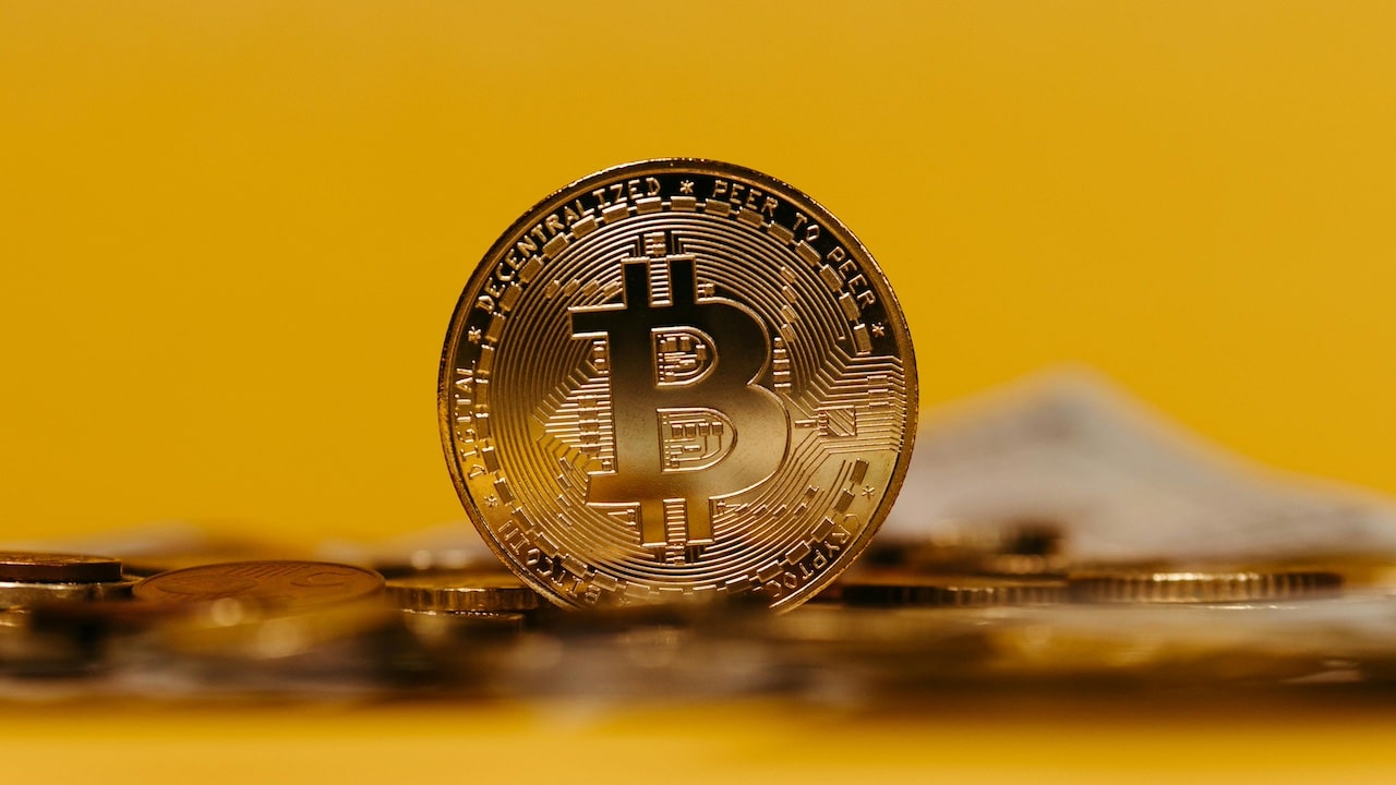 bitcoin, yellow background