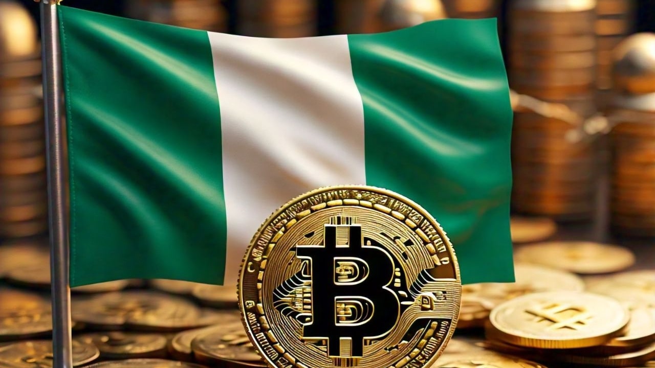 Nigeria flag with bitcoin