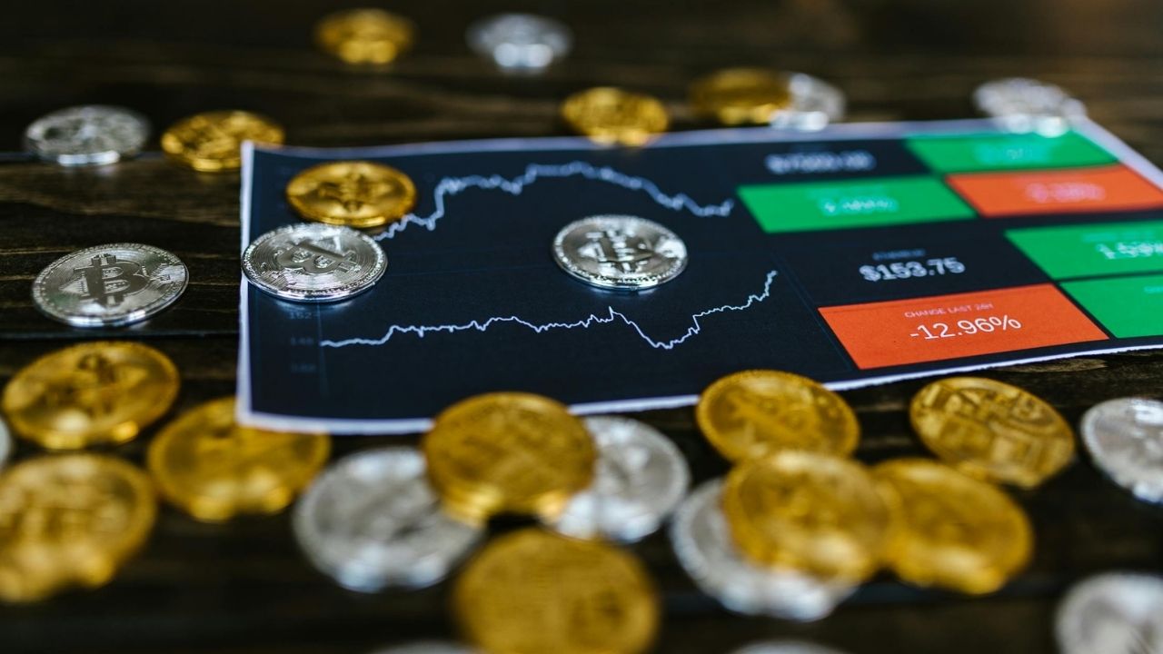 Crypto coins on trading screen