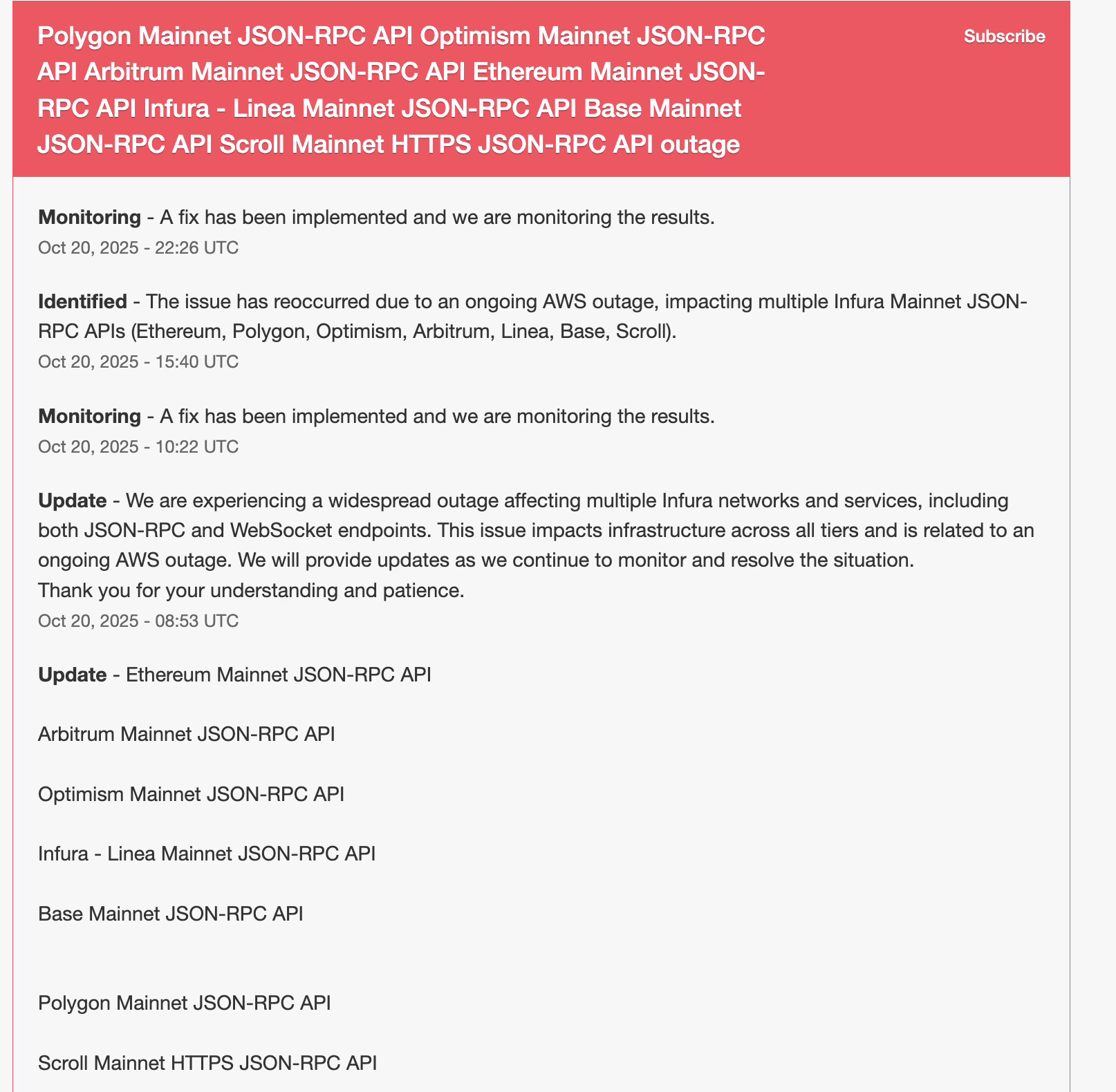 Ethereum and L2 Impacted by AWS Outage
